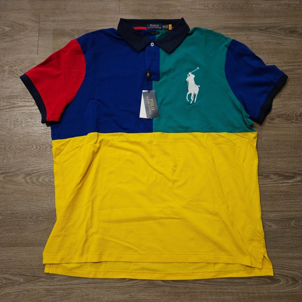 Polo Ralph Lauren Big Pony Polo Shirt Mens XXL Colorblock Custom Slim Fit NWT